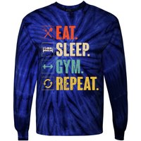 Eat Sleep Gym Repeat Funny Retro Vintage Workout Tie-Dye Long Sleeve Shirt