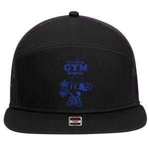 Eat Sleep Gym Repeat Bodybuilder Aesthetic Cool Gift 7 Panel Mesh Trucker Snapback Hat