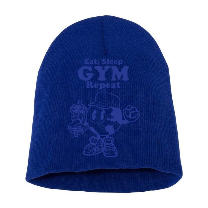 Eat Sleep Gym Repeat Bodybuilder Aesthetic Cool Gift Short Acrylic Beanie