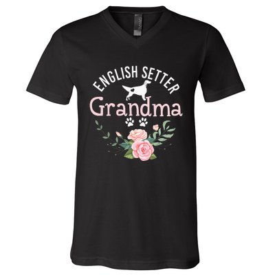 English Setter Grandma Gifts Wo Cute Dog Mother's Day V-Neck T-Shirt