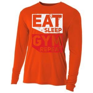 Eat Sleep Gym Repeat Workout Exercise Motivational Gift Cooling Performance Long Sleeve Crew