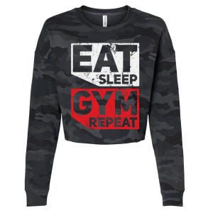 Eat Sleep Gym Repeat Workout Exercise Motivational Gift Cropped Pullover Crew