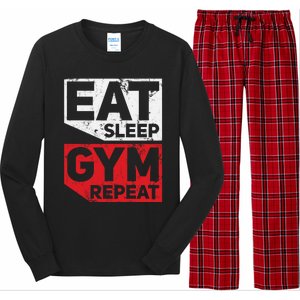 Eat Sleep Gym Repeat Workout Exercise Motivational Gift Long Sleeve Pajama Set