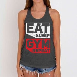 Eat Sleep Gym Repeat Workout Exercise Motivational Gift Women's Knotted Racerback Tank