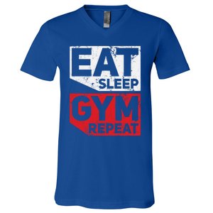 Eat Sleep Gym Repeat Workout Exercise Motivational Gift V-Neck T-Shirt