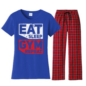 Eat Sleep Gym Repeat Workout Exercise Motivational Gift Women's Flannel Pajama Set