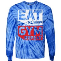 Eat Sleep Gym Repeat Workout Exercise Motivational Gift Tie-Dye Long Sleeve Shirt