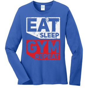 Eat Sleep Gym Repeat Workout Exercise Motivational Gift Ladies Long Sleeve Shirt