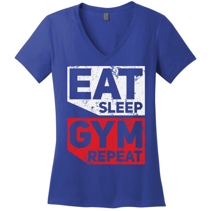 Eat Sleep Gym Repeat Workout Exercise Motivational Gift Women's V-Neck T-Shirt