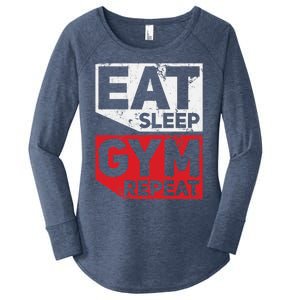 Eat Sleep Gym Repeat Workout Exercise Motivational Gift Women's Perfect Tri Tunic Long Sleeve Shirt