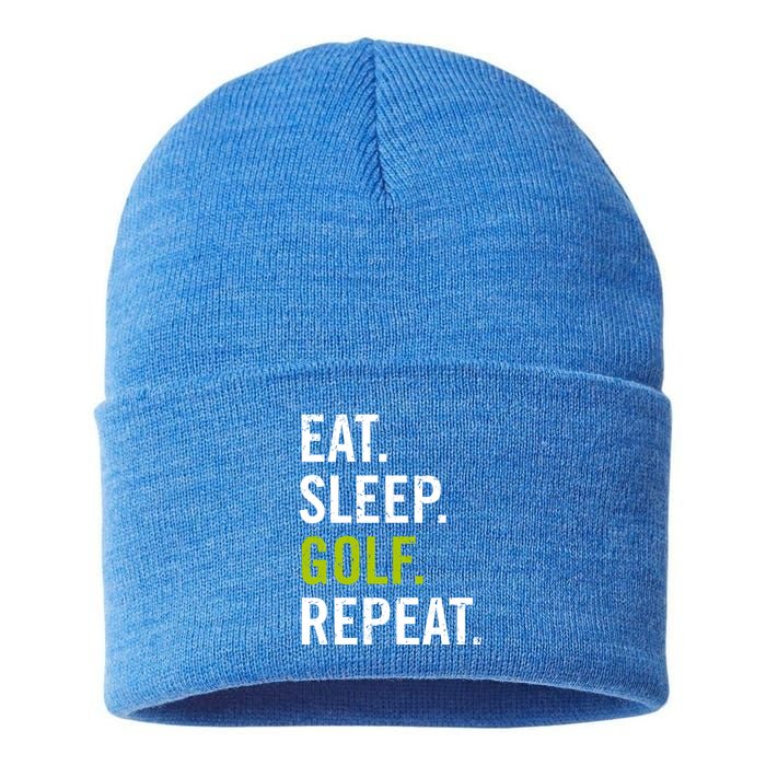 Eat Sleep Golf Repeat Funny Saying Golf Lover Vintage Retro Gift Sustainable Knit Beanie