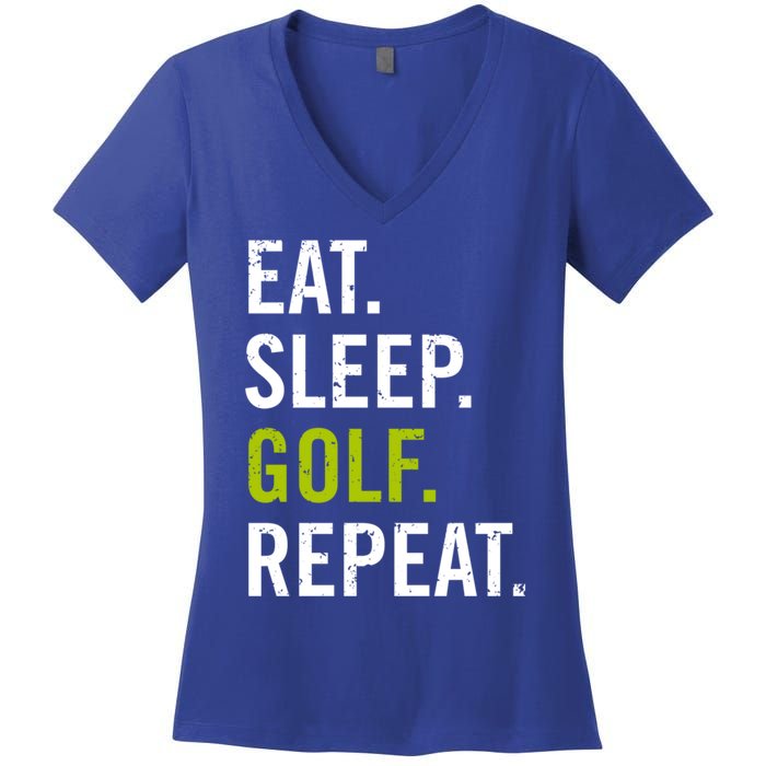 Eat Sleep Golf Repeat Funny Saying Golf Lover Vintage Retro Gift Women's V-Neck T-Shirt