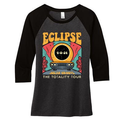 Eclipse Solar Groove Totality Retro 4.8.24 Women's Tri-Blend 3/4-Sleeve Raglan Shirt