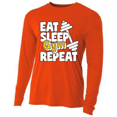 Eat Sleep Gym Repeat Workout Work Out Body Building Weights Gift Cooling Performance Long Sleeve Crew