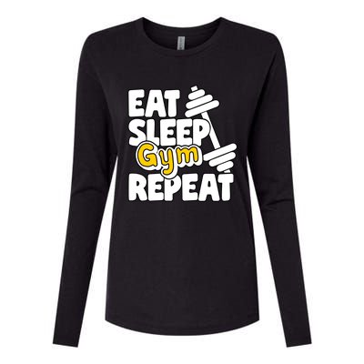 Eat Sleep Gym Repeat Workout Work Out Body Building Weights Gift Womens Cotton Relaxed Long Sleeve T-Shirt