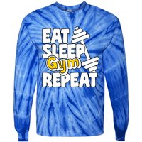 Eat Sleep Gym Repeat Workout Work Out Body Building Weights Gift Tie-Dye Long Sleeve Shirt