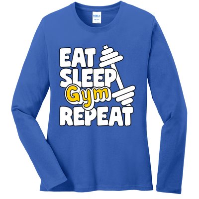 Eat Sleep Gym Repeat Workout Work Out Body Building Weights Gift Ladies Long Sleeve Shirt