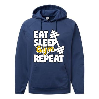 Eat Sleep Gym Repeat Workout Work Out Body Building Weights Gift Performance Fleece Hoodie