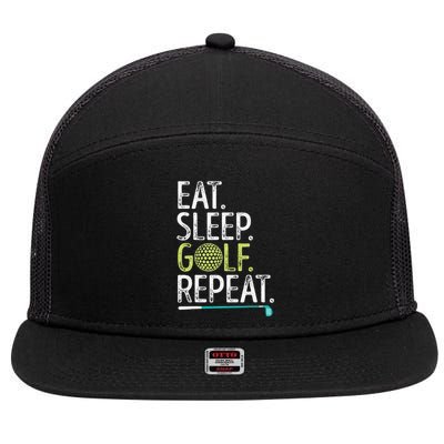 Eat Sleep Golf Repeat Player Pro Golfer Golfing Legend Golf 7 Panel Mesh Trucker Snapback Hat