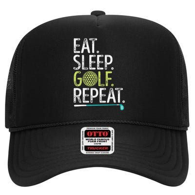 Eat Sleep Golf Repeat Player Pro Golfer Golfing Legend Golf High Crown Mesh Back Trucker Hat