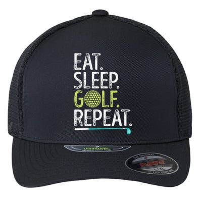 Eat Sleep Golf Repeat Player Pro Golfer Golfing Legend Golf Flexfit Unipanel Trucker Cap