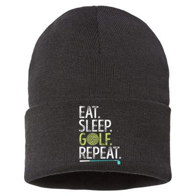 Eat Sleep Golf Repeat Player Pro Golfer Golfing Legend Golf Sustainable Knit Beanie