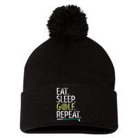 Eat Sleep Golf Repeat Player Pro Golfer Golfing Legend Golf Pom Pom 12in Knit Beanie