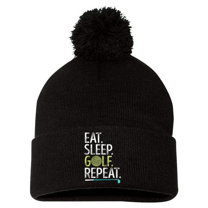 Eat Sleep Golf Repeat Player Pro Golfer Golfing Legend Golf Pom Pom 12in Knit Beanie