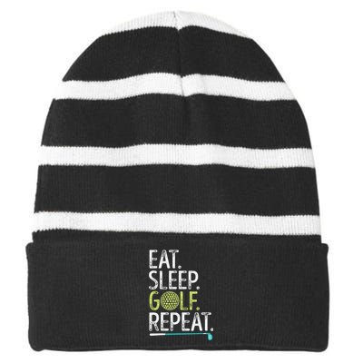 Eat Sleep Golf Repeat Player Pro Golfer Golfing Legend Golf Striped Beanie with Solid Band