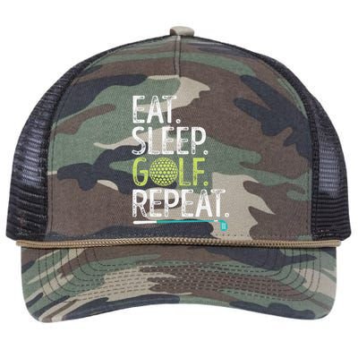 Eat Sleep Golf Repeat Player Pro Golfer Golfing Legend Golf Retro Rope Trucker Hat Cap