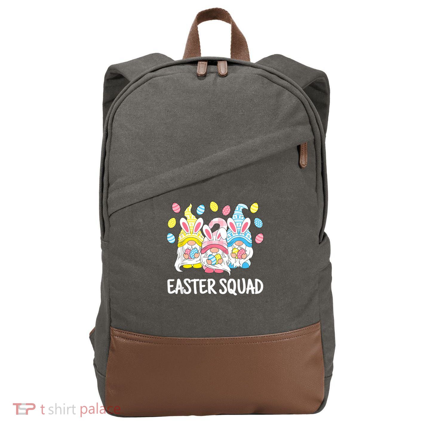  Easter Squad Gnomes Happy Easter Egg Bunny Rabbit Cotton Canvas Backpack