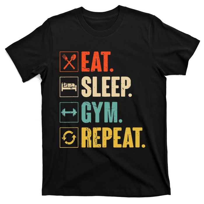 Eat Sleep Gym Repeat Funny Retro Vintage Workout T-Shirt