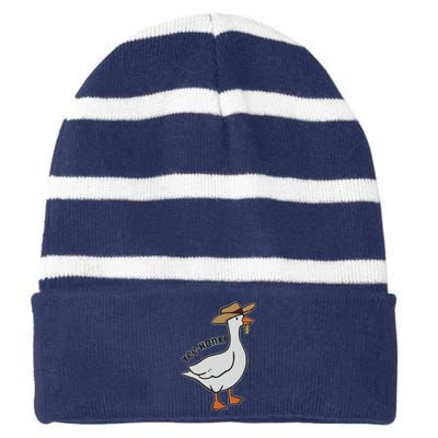 Embroidered Silly Goose Yeehonk Striped Beanie with Solid Band