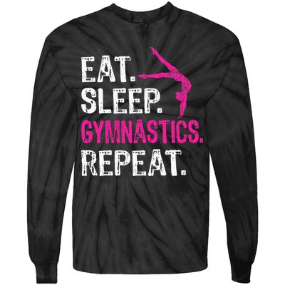 Eat Sleep Gymnastics Repeat Gymnastics Player Tie-Dye Long Sleeve Shirt