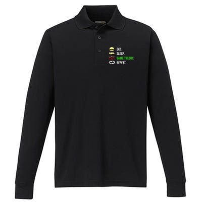 Eat Sleep Game Theory Repeat Funny Hobby Poker Player Gift Performance Long Sleeve Polo