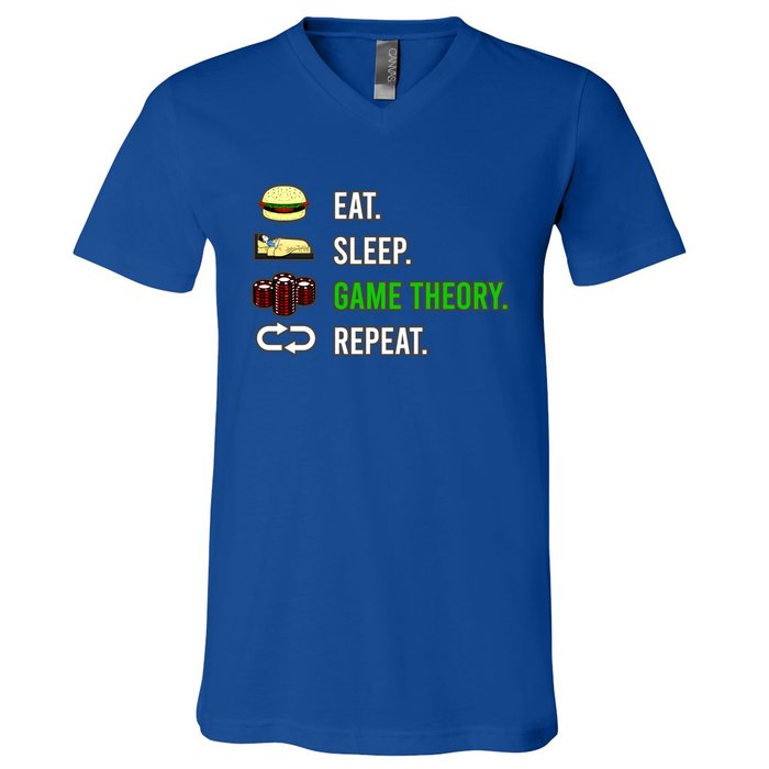 Eat Sleep Game Theory Repeat Funny Hobby Poker Player Gift V-Neck T-Shirt