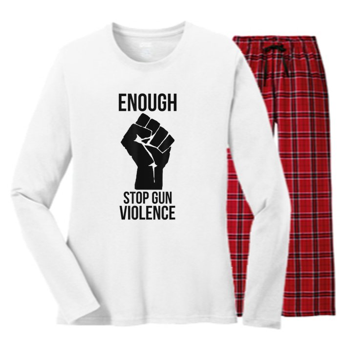 Enough Stop Gun Violence #Enough Gun Control Anti Gun Women's Long Sleeve Flannel Pajama Set 