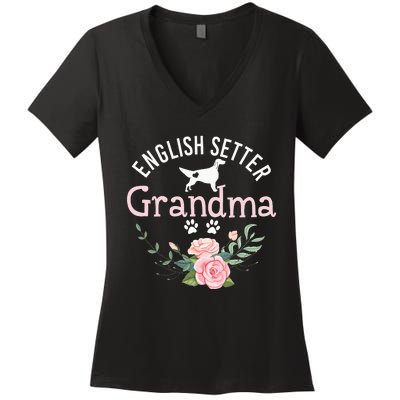 English Setter Grandma Gifts Wo Cute Dog Mother's Day Women's V-Neck T-Shirt