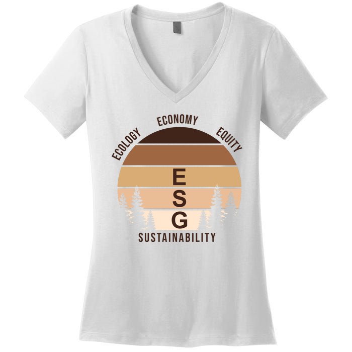 Environment Social Governance Retro ESG Women's V-Neck T-Shirt