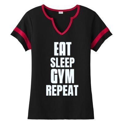 Eat Sleep Gym Repeat Funny Back Gym Funny Ladies Halftime Notch Neck Tee