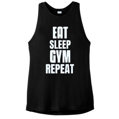 Eat Sleep Gym Repeat Funny Back Gym Funny Ladies PosiCharge Tri-Blend Wicking Tank