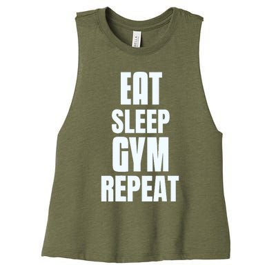 Eat Sleep Gym Repeat Funny Back Gym Funny Women's Racerback Cropped Tank