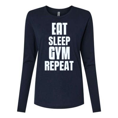 Eat Sleep Gym Repeat Funny Back Gym Funny Womens Cotton Relaxed Long Sleeve T-Shirt