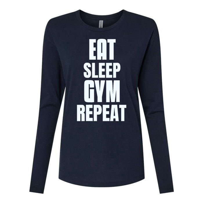 Eat Sleep Gym Repeat Funny Back Gym Funny Womens Cotton Relaxed Long Sleeve T-Shirt