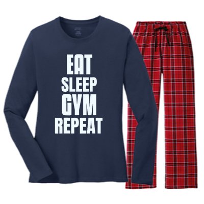 Eat Sleep Gym Repeat Funny Back Gym Funny Women's Long Sleeve Flannel Pajama Set 