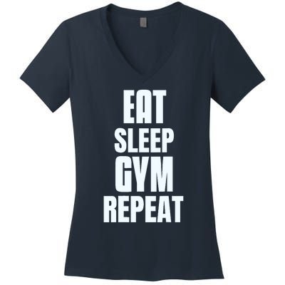 Eat Sleep Gym Repeat Funny Back Gym Funny Women's V-Neck T-Shirt