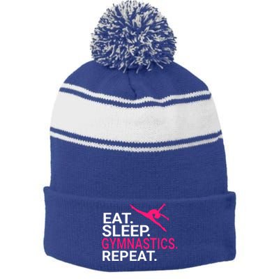 Eat Sleep Gymnastics Repeat Funny Gift Christmas Gift Sports Stripe Pom Pom Beanie