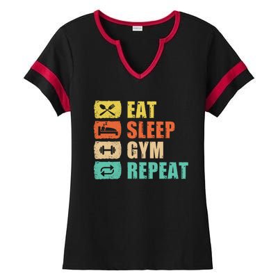 Eat Sleep Gym Repeat Ladies Halftime Notch Neck Tee