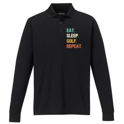 Eat Sleep Golf Repeat Golfer Golfing Funny Performance Long Sleeve Polo