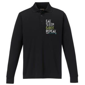 Eat Sleep Golf Repeat Golfing Golfer Funny  Wo Sports Performance Long Sleeve Polo